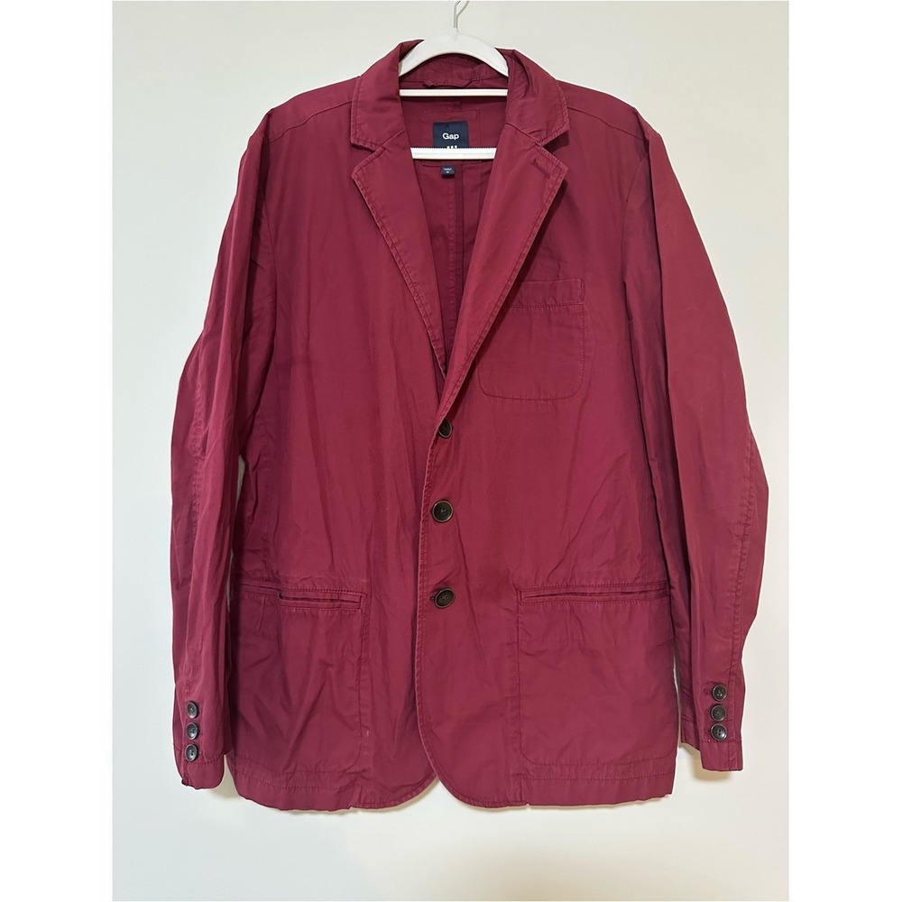 Dark‎ Academia Preppy GAP Blazer Jacket M Maroon Burgundy Cotton Casual Pocket